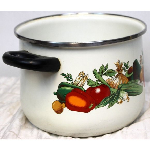 VTG 80s Sidral Aga Stock Pot Vegetable Print Design Retro Kitchen No Lid - Picture 6 of 10